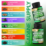 Organic Cadane Wormwood, Whole Cloves & Black Walnut Blend with Elderberry & Milk Thistle – Botanical Herbal Formula – Non-GMO, Vegan – 90 Capsules (45-Day Supply)