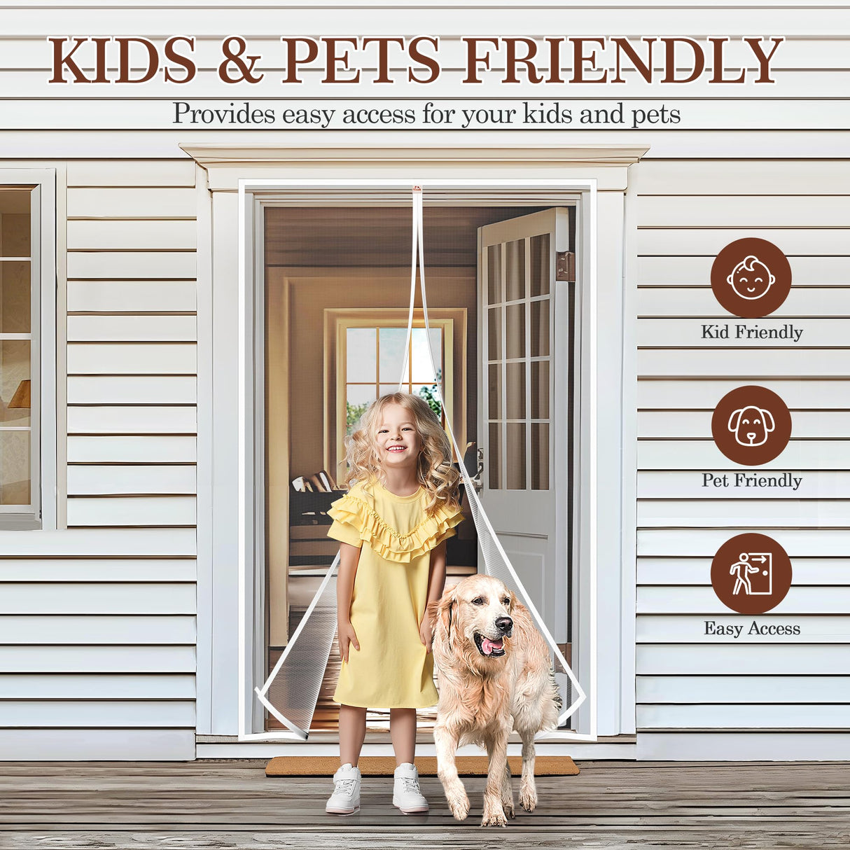 Yotache White Magnet Screen Door Curtain Fit Doors 36 x 78, Screen Size 38" x 79" Patio Screen Hands Free Entry Great for Pet and Kid