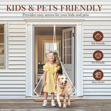 Yotache White Magnet Screen Door Curtain Fit Doors 36 x 78, Screen Size 38" x 79" Patio Screen Hands Free Entry Great for Pet and Kid