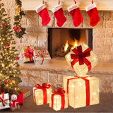 SANHSEHOME Set of 4 Christmas Lighted Gift Boxes, 3.3FT 70 LED Stackable Light Up Present Boxes for Christmas Decorations Indoor Outdoor Yard Lawn Porch Home Decor(4 Piece Set)