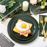 NOCCUR 350PCS Green Plastic Plates - Disposable Green Gold Dinnerware Set for 50 Guests, 100 Dinner/Dessert Plates, 150 Gold Silverware, 50 Cups&50 Napkins for Party/Wedding/Birthday/Christmas