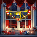 2 Pack 23" American Eagle Metal Wall Art with Solar Lights Outdoor 4th of July Decorations Outdoor | Led Patriotic Sculpture with American Flag | Solar Powered Independence Day Decor for Yard & Porch