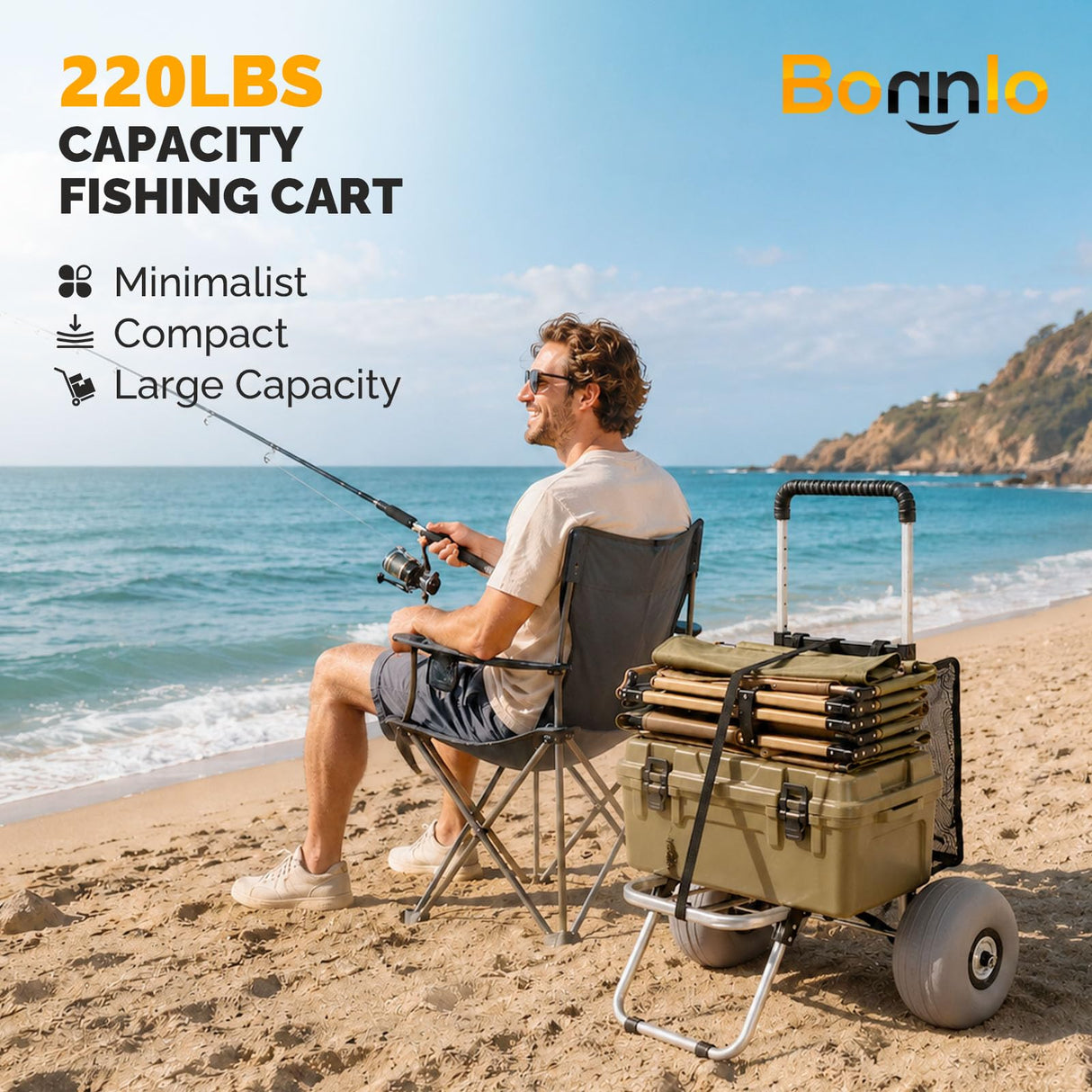 Bonnlo Adjustable Beach Wagon for Sand with 11" All Terrain Wheels
