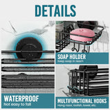 TAILI Shower Caddy Suction Cup with Hooks and Soap holder, Heavy Duty Bathroom Shower Organizer, No Drilling Bathroom Holder with Large Capacity, Metal Black Storage Basket