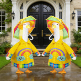 Raincoat Porch Goose Outfits,3 Pcs Waterproof Goose Outfit with Hat, Umbrella,and Raincoat,Funny Summer Lawn Goose Clothes,23" Yellow Cement Goose Statue Costume for Garden Patio Yard Decoration