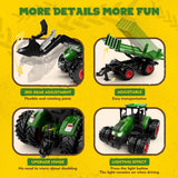 Uarzt Remote Control Tractor Toy with Trailer | Metal Front & Front Loader Farm Vehicle Set with Lights & 8-Wheel Design, RC Tractor Truck for Boys Ages 3-9, Fun Farm Toy Gift for Kids