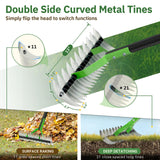 Thatch Rake, 13" Wide Efficient Dethatcher Rake with 55" Adjustable Long Handle, Heavy Duty Steel Metal Dethatching Rakes for Cleaning Dead Grass, Loosening Soil, Lawn Care in Yard Garden