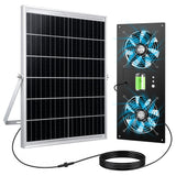 ropelux Solar Fan for Chicken Coop, Solar Powered Dual Exhaust Fans with 18000mAh Battery & 2 Timers, 24/7 Strong Airflow Cooling Ventilation for Greenhouses, Dog Houses, Attics, Sheds, Cabins