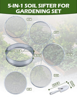 HIPULX 5-in-1 Soil Sifter Set with 5 Replaceable Stainless Steel Mesh Screen & Shovel (1/8" to 1/2"), Soil Sifter for Soils, Compost, Bonsai, Cat Litter and More（11-5/8" Diameter）