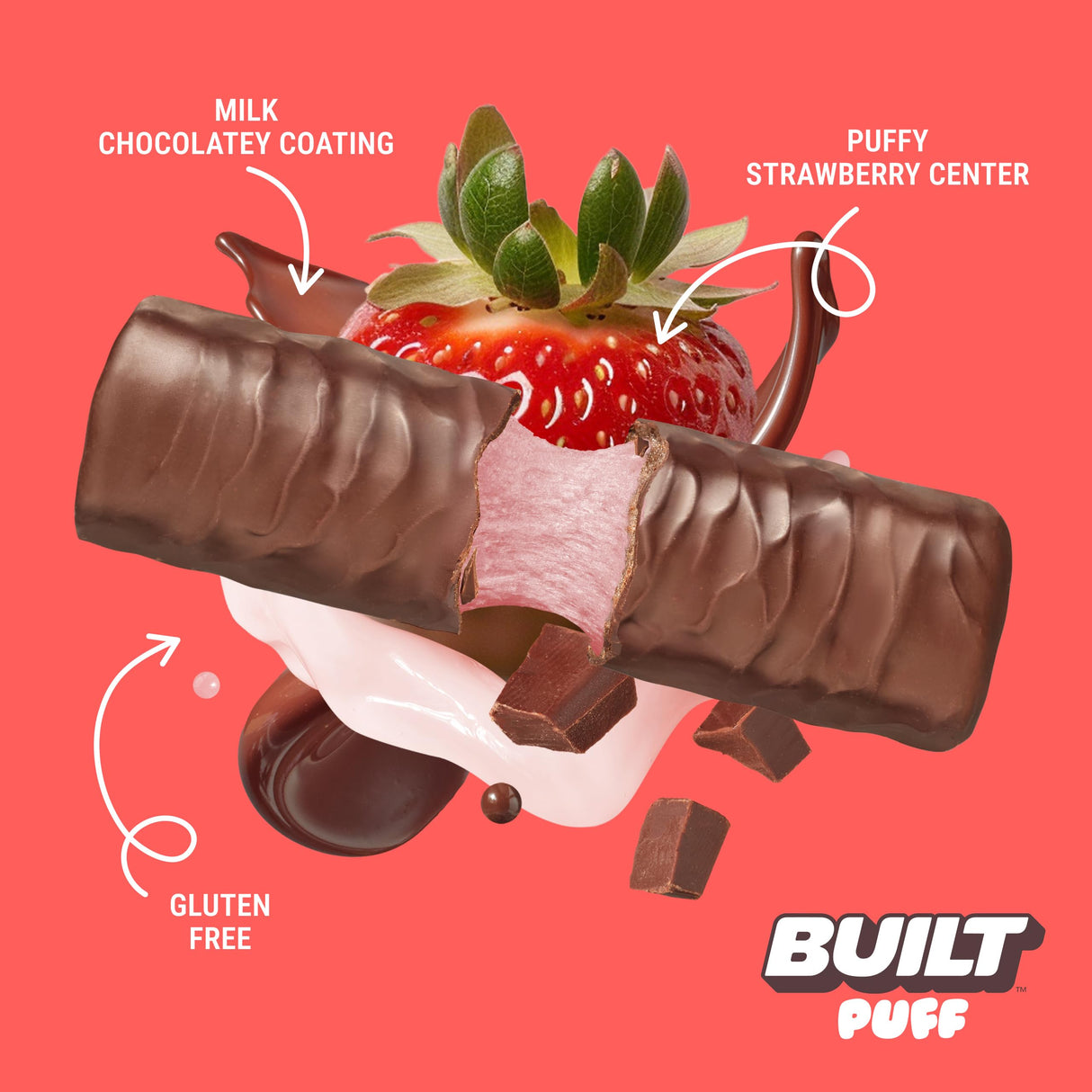 Built Bar, Puff Protein Bars, Strawberries 'N Cream Puff, 15g Protein Snacks, On-The-Go Bars, Only 140 Calories, 8g Sugar, Collagen, Gluten Free, 12 Count