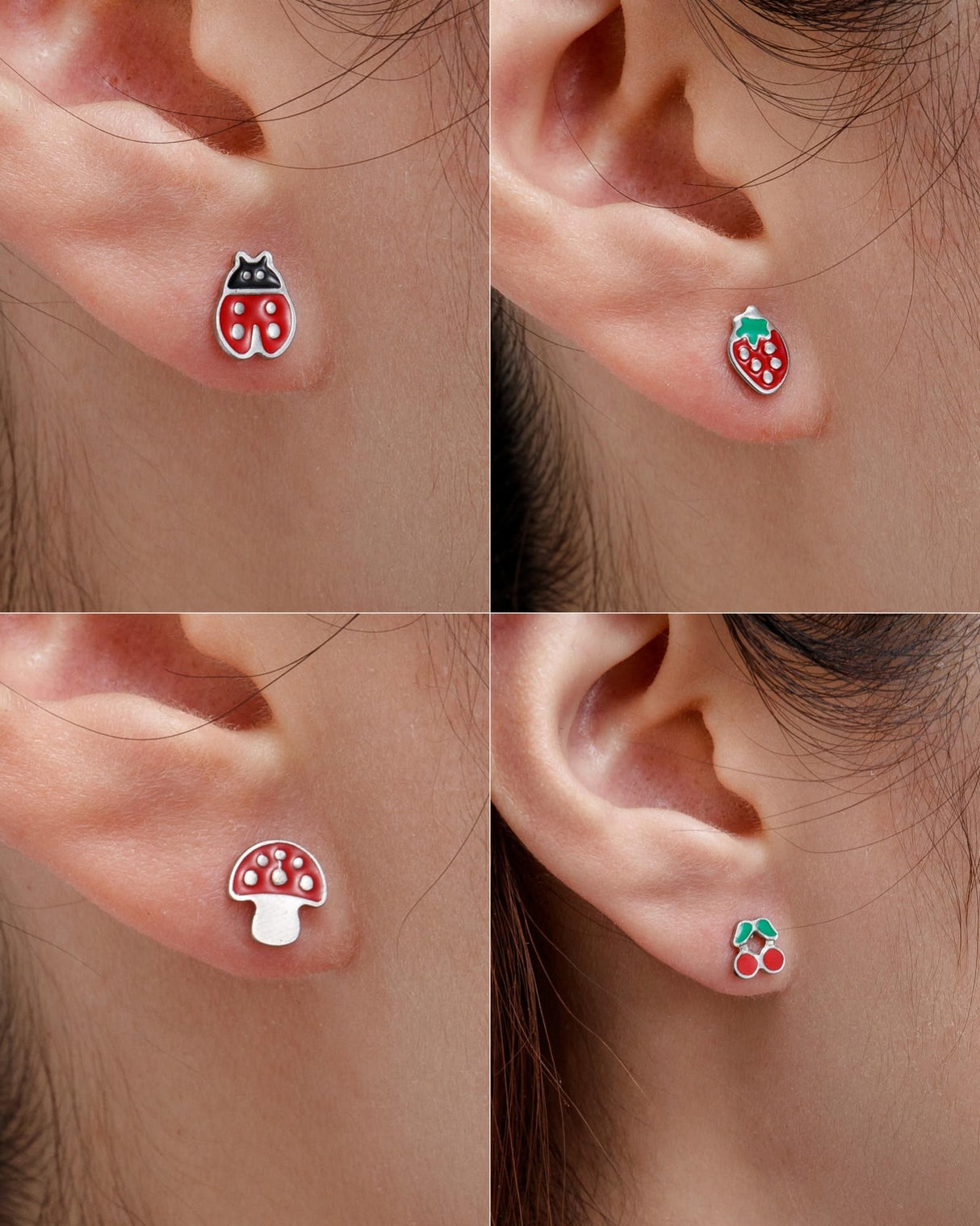 16 Pairs Hypoallergenic Screw Back Earrings for Women Girls 316L Stainless Steel Unicorn Butterfly Strawberry Cherry Flat Back Stud Earrings Jewelry Gift