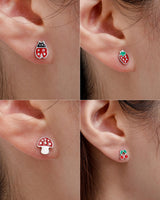 16 Pairs Hypoallergenic Screw Back Earrings for Women Girls 316L Stainless Steel Unicorn Butterfly Strawberry Cherry Flat Back Stud Earrings Jewelry Gift
