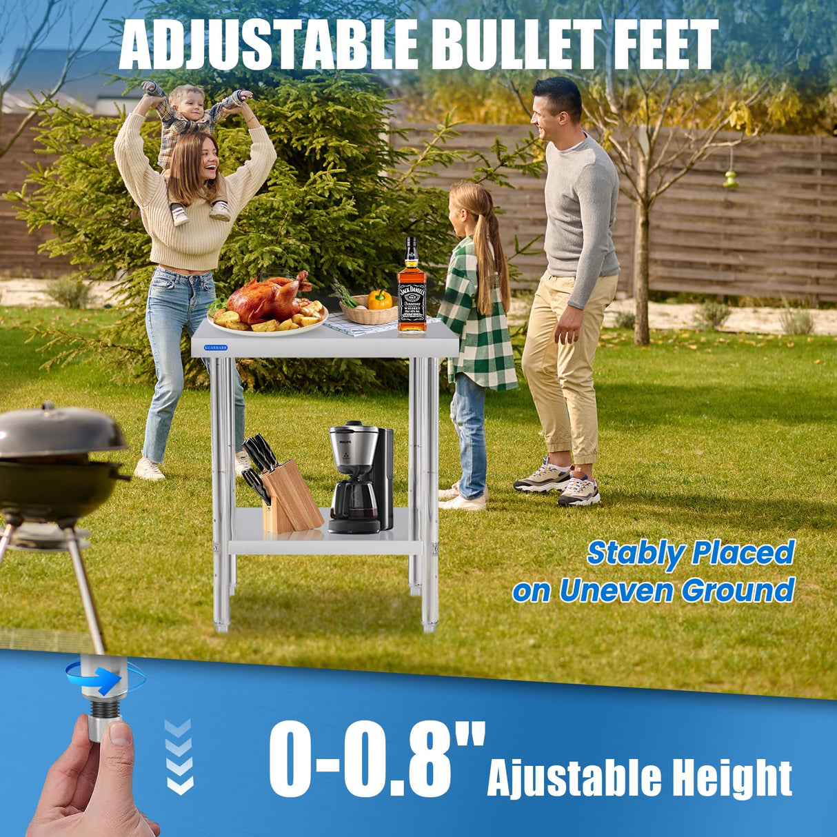 KUARBARR Stainless Steel Table for Prep & Work with Undershelf 18 x 24 Inches NSF Metal Commercial Kitchen Prep Table with Adjustable Under Shelf Worktable for Restaurant Home Outdoor