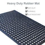 OrangeStar Anti-Fatigue 4-Pack Rubber Floor Mat, 24”x36” Restaurant Kitchen Commercial Drainage Mats, Non-Slip Door Mat w/Holes for Indoor Outdoor Bar Pool, Black