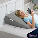 Bed Wedge Pillow | Unique Curved Design for Multi Position Use | Memory Foam Wedge Pillow for Sleeping | Works for Back Support, Leg, Knee | Includes Cover Plus Extra Sheet (Dark Grey)
