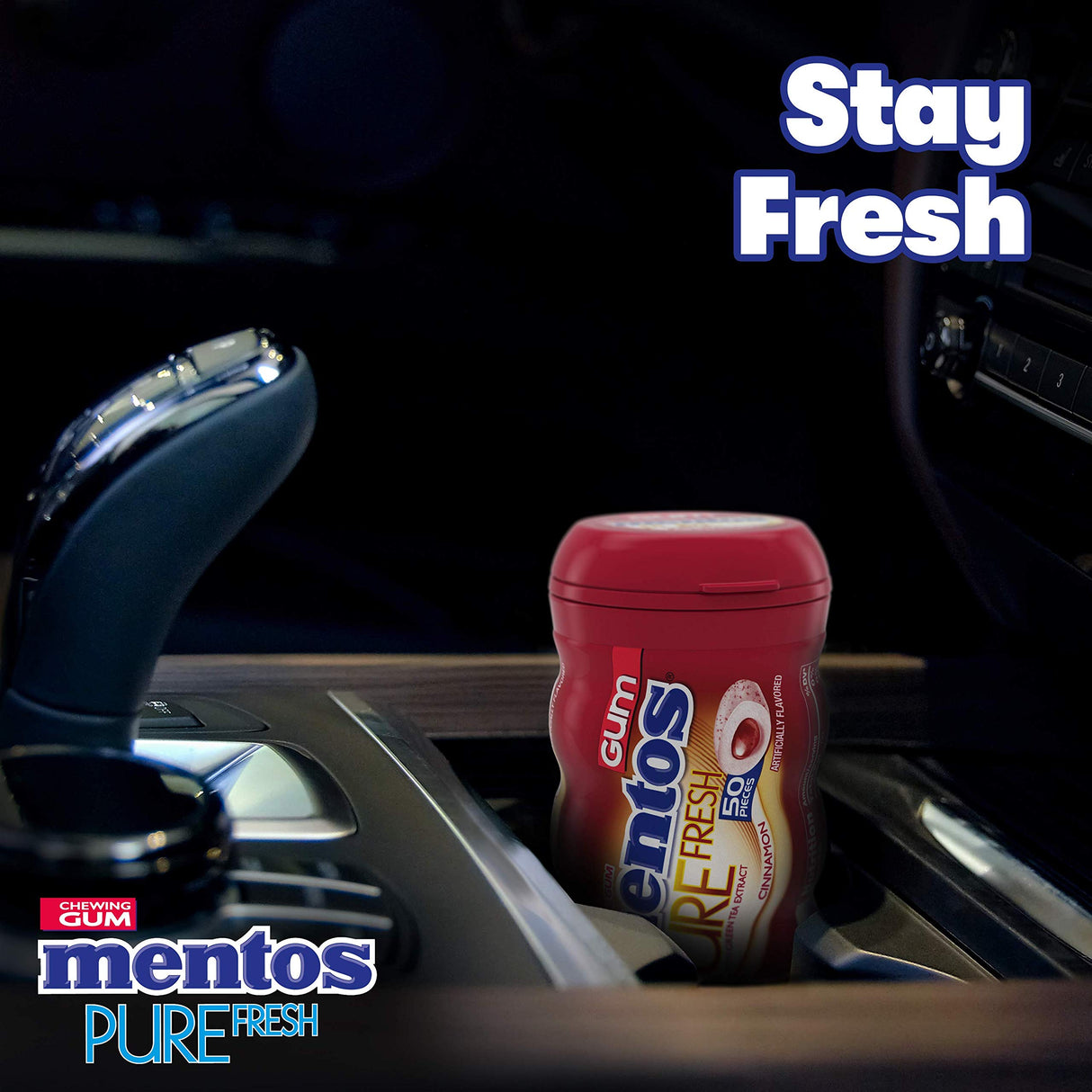 Mentos Pure Fresh Sugar-Free Chewing Gum with Xylitol, Cinnamon, Non Melting, 50 Piece Bottle