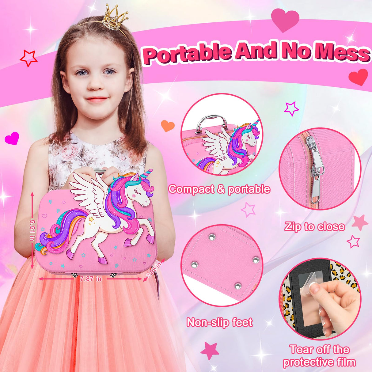 Glisiol Kids Nail Polish Set for Girls Toys, Washable Quick-Dry Toddler Nail Art Kit with Air Cooling Dryer and Cosmetic Case, Christmas or Birthday Gifts for Girls Ages 3 4 5 6 7 9 10 11 12-Pink