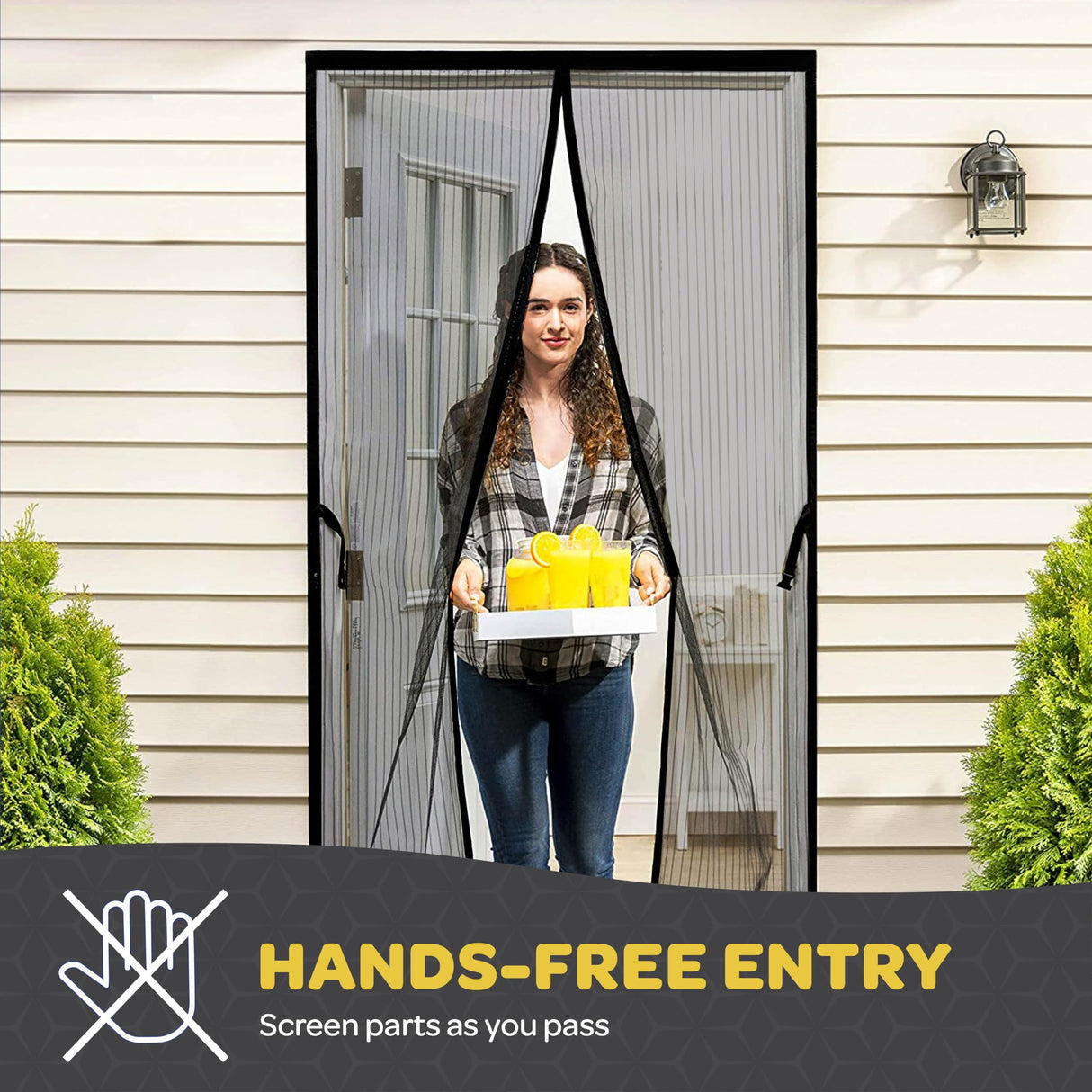 Hands-Free Magnetic Screen Door, Heavy Duty Fiberglass Self Sealing Screen Door Mesh Protector, Pet & Kid-Friendly, Stay-Open Buckle Keeps Bugs Out While Nature in, Fits Door Size (39.4" x 82.7")