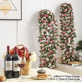 PONKING 8 Pcs x 8.2 ft Flower Garland Artificial Rose Vine Flowers with Green Leaves Hanging Fake Roses Vine for Room Party Home Wedding Birthday Christmas Wall Arch Decor, Spring Pink Flower