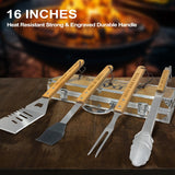 Dad Birthday Gifts from Daughter Heavy Duty Wooden BBQ Grilling Accessories Kit for Backyard, Thick Stainless Steel Grill Utensils with Non-Slip Handle Tools in Portable Bag Christmas