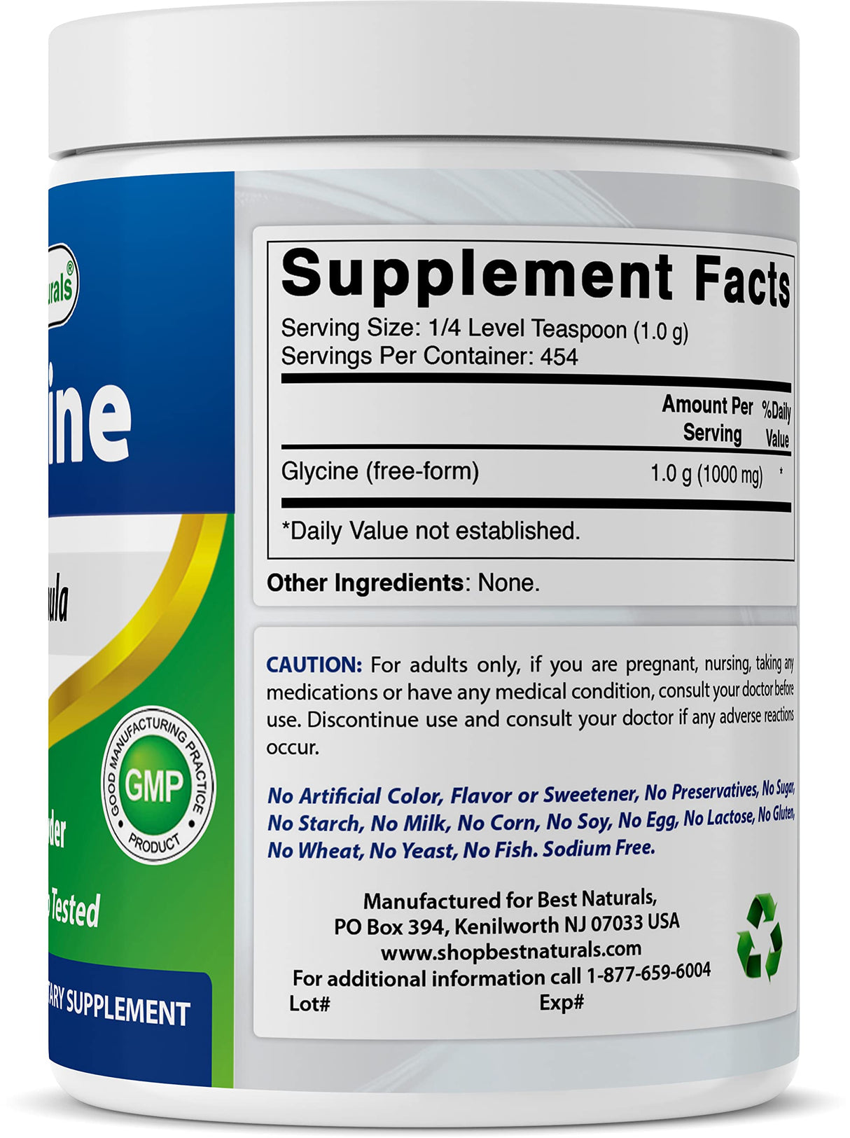 Best Naturals Glycine Powder 1 LB - Neurotransmitter & Relaxation Support