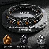 Crystal Infinity Cuff Bracelet Gifts for Men Him-Triple Protection Hematite Black Obsidian Tiger Eye Gemstone Beaded Leather Cuff Bracelets Lettering Love You Forever Healing Gifts for Husband Father's Day