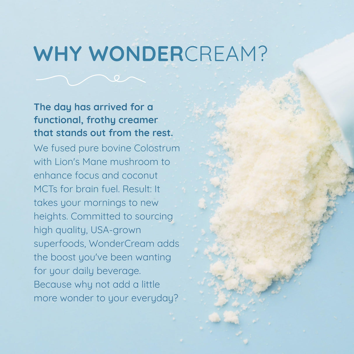 WonderCow Bovine Colostrum Superfood Creamer Supplement Powder w/Organic Lions Mane Mushroom & Coconut Milk Powder MCTs | Functional Sugar Free Keto Coffee, Smoothie & Drink Mix Unsweetened