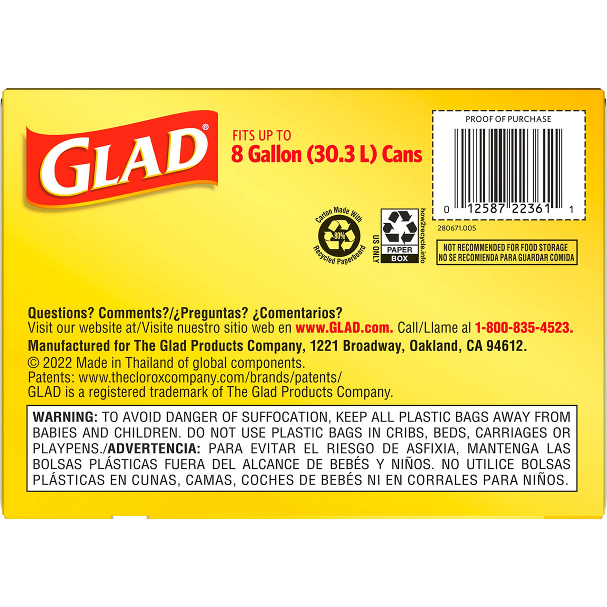 Glad Small Trash Bags 8 Gallon, Fragrance Free Garbage Bags, Odor Resistant with Drawstring, 80 Count