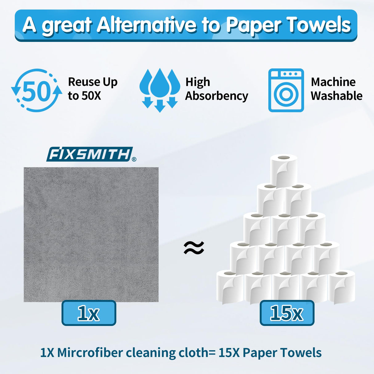 FIXSMITH Shop Towels, Pack of 150, Grey Microfiber Cleaning Cloth Bulk, Microfiber Towels for Cars, All-Purpose Absorbent Cleaning Rags, Dust Cloth for Automotive, Mechanic, Garage, 11.5 x 11.5 inch
