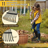 Leaf Rake, Small Rake for Leaves with 30"-60" Adjustable Long Handle, 11 Tines 8.5" Wide, Metal Rakes Heavy Duty for Lawns, Gardening, Yard, Camping, Shrub, Grass, Bush, Weed, Debris
