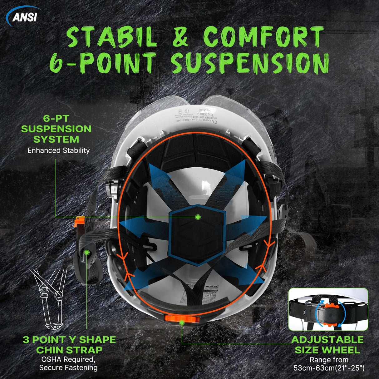 Hard Hats Construction OSHA Approved - ANSI Z89.1 Reflective Construction Worker Hat, Vented White Hard Hat with Visor for Men Women, ABS Safety Helmet for Adults,6-pt.Suspension