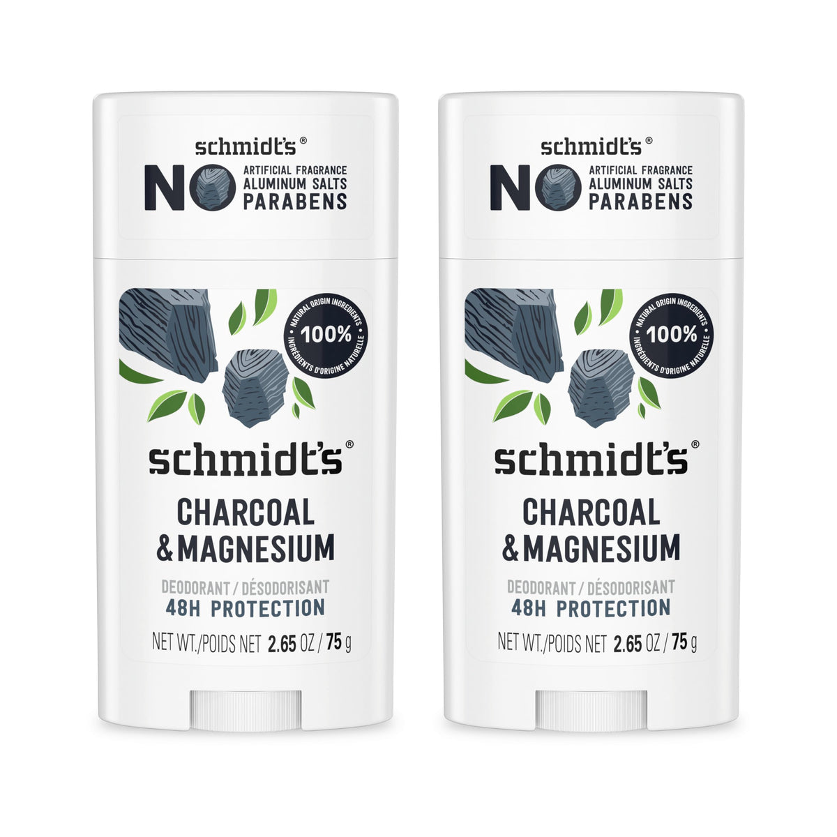 Schmidt's Deodorant Charcoal & Magnesium 2 Count 2.65 oz 48H