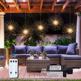 PXBNIUYA 5 Pack 1000LED Plug in Starburst Sphere Lights,Firework Light 8 Modes Dimmable Remote Control Waterproof Hanging Copper Wire Fairy Light for Patio Party Tent Christmas (Warm White)