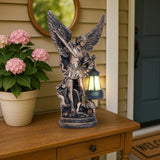 Solar San Miguel Arcangel Outdoor Garden Decor Statues 12.4" Solar St Michael the Archangel Satue for Yard Patio Lawn Porch Decorations Resin St Michael Figurine Religious Collection Sculptures Gifts