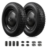 2-PCS 4.80/4.00-8 Tire, 14.5" Flat Free Wheelbarrow Tire and Wheel - Solid Replacement Tires with 3"-7" Adjustable Centered Hub, 5/8" & 3/4" Bearings | Fit 4.80/4.00-8, 4.00-8, 4.00-6, 3.50/3.00-8