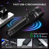 Dokhbem 365nm UV Flashlight Rechargeable, Black Light Flashlight with LCD Display, Powerful Ultraviolet Lights for Pet Urine Detection, Resin Curing, Rockhounding, Scorpion, Uranium Glass, A/C Leak