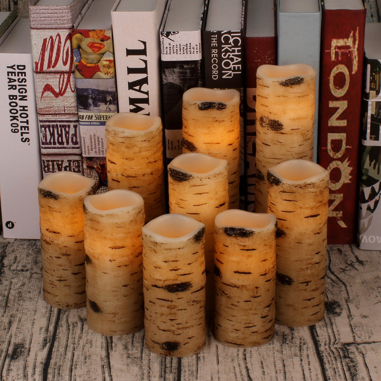 Vinkor Flameless Candles Battery Operated Candles Birch Effect 4" 5" 6" 7" 8" 9" Set of 9 Real Wax Pillar LED Candles with 10-Key Remote Control 2/4/6/8 Hours Timer