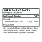 THORNE - Vitamin D-5000 - Vitamin D3 Supplement - Support Healthy Bones, Teeth, Muscles, Cardiovascular, and Immune Function* - NSF Certified for Sport - Dairy-Free, Soy-Free - 60 Capsules