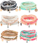 MILACOLATO 6Sets Boho Bead Stackable Bracelets for Women Men Adjustable