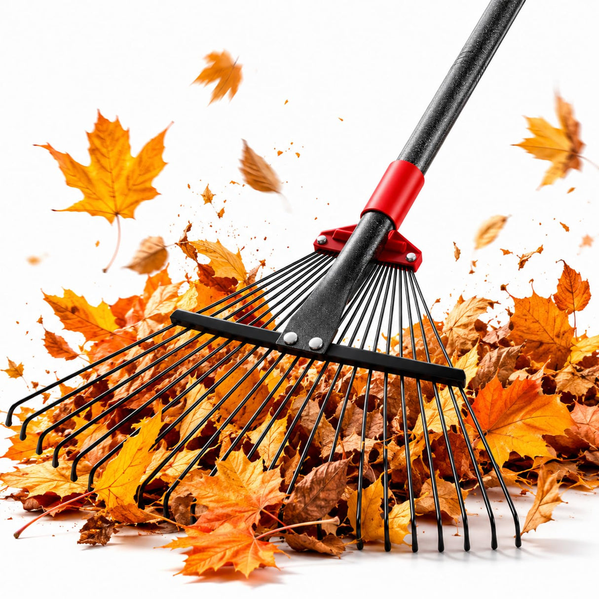 76Inch Adjustable Metal Leaf Rake, 18 Metal Tines Heavy Duty Leaves Rake for Lawns with 8-18" Expandable Head Long Handle Garden Rakes for Women Kids Leaves Yard Gardening Grass Outdoor Camping Debris
