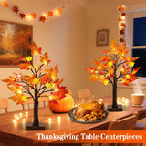 TURNMEON Fall Decor 2 Pack 24 Inch Prelit Fall Maple Tree 48 LEDs Timer