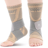 INDEEMAX Ankle Brace for Sprained Ankle Compression Sleeve, 2 Pack Copper Infused Ankle Support Brace for Women & Men, Plantar Fasciitis Relief Achilles Tendonitis, Sports Running, Skin Silver, L