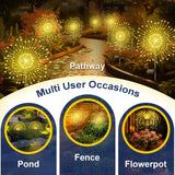 YaaFen Solar Garden Lights Outdoor, 6 Pack 120 LED Twinkling Firework Lights Decorative with 2 Modes, Outdoor Waterproof Solar Starburst Light for Outside Yard Pathway Garden Decor, Warm White