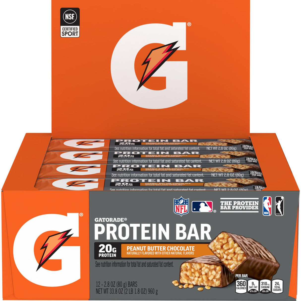 Gatorade Whey Protein Recover Bars, Peanut Butter Chocolate, 2.8 ounce bars (Pack of 12)