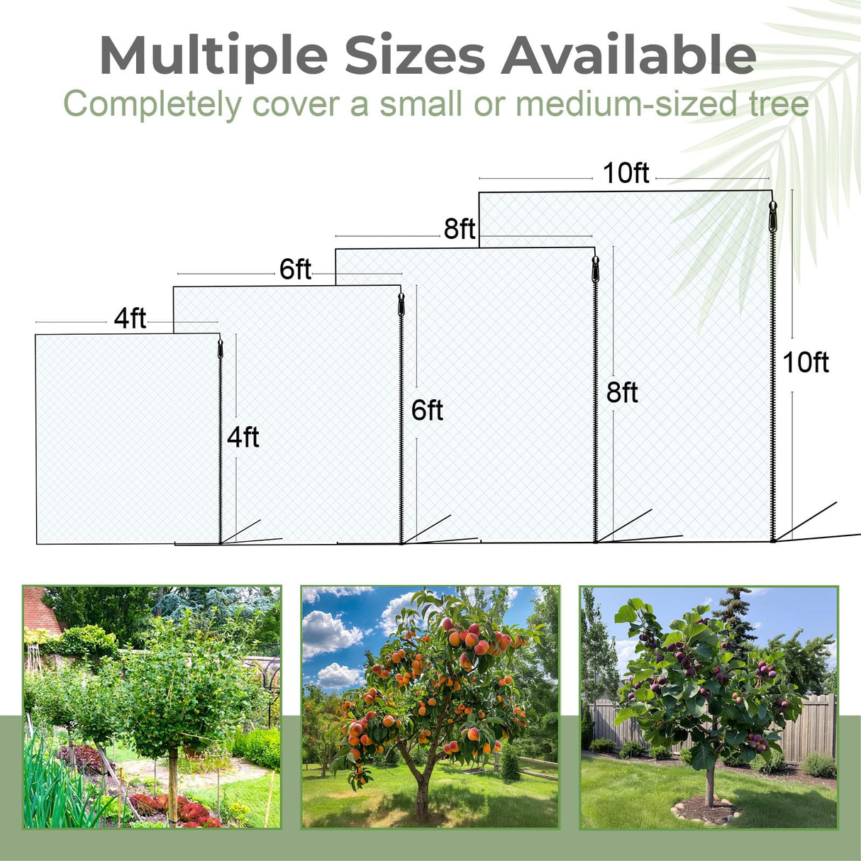 Homoda Fruit Tree Netting Cover with Zipper & Drawstring, 10ft x 10ft Insect Bird Barrier Netting for Garden Protection, Ultra Fine Mesh Garden Netting Pest Barrier, Extra Large, 1 Pack
