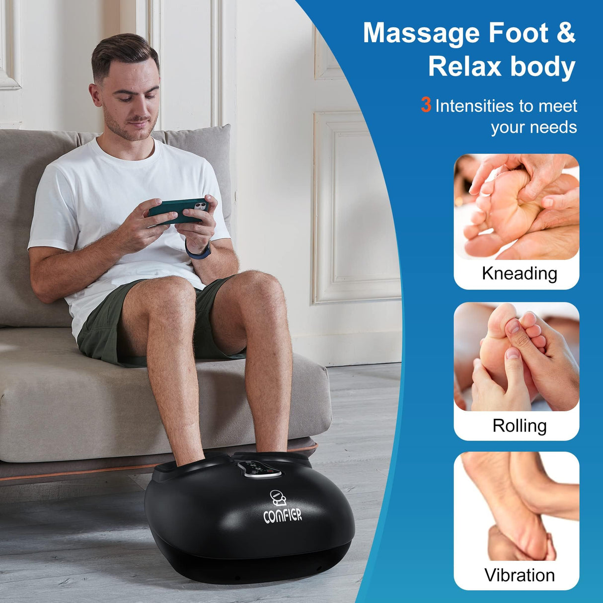 COMFIER Shiatsu Foot Massager Machine,Feet Massager for Plantar Fasciitis,Neuropathy Pain with Heat, Vibration,Rolling Compression,Gifts for Men,Women, Fits Size up to 13IN, Multiple Modes