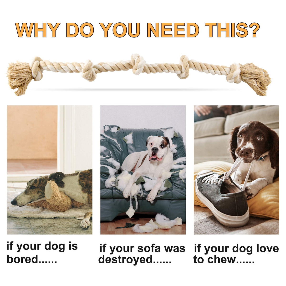 Fida Dog Rope Toys for Aggressive Chewers, Chew Toys for Large Medium Dogs