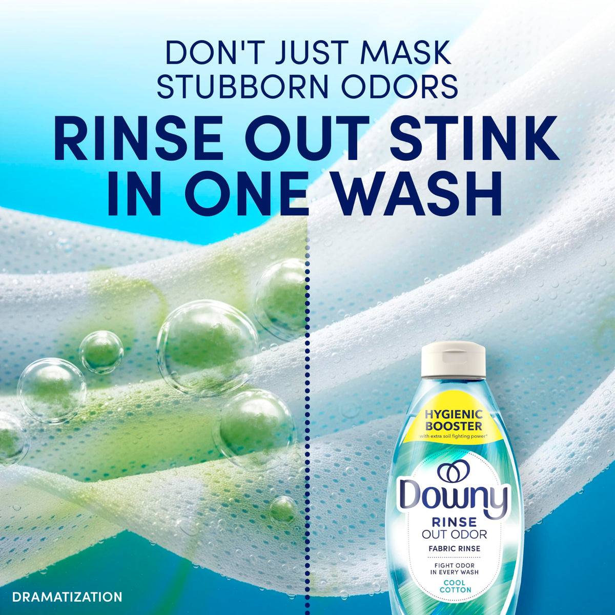 Downy Rinse Out Odor Fabric Rinse, Cool Cotton Scent, 62 fl oz, Fabric Odor Remover Rinse, Fights Odors at the Source