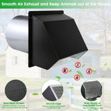 4 Inch Hooded Wall Vent with Screen and Damper,Outdoor Dryer Vent Cover for 4 inch Pipe,Wall Exhaust Vent Cover Cap External Extractor for House Ventilation&Outside Air Exhaust,Galvanized Steel,Black