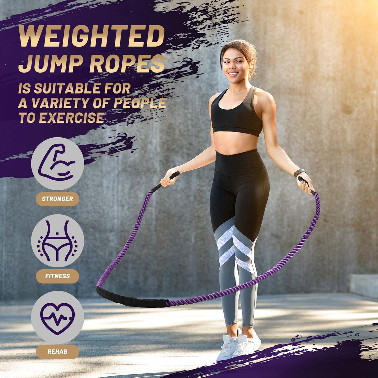ANYFUN Weighted Jump Rope Fitness Equipment for Women Adult Jumprope for Strength Training Weight Loss Shape Body Total Body Workout Skipping Rope Home Gym Jumping Rope (1.5LB Purple)